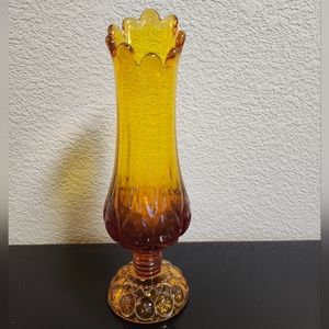 Vintage Kanawha Amber Swung Glass Moon and Stars Pedestal Vase
